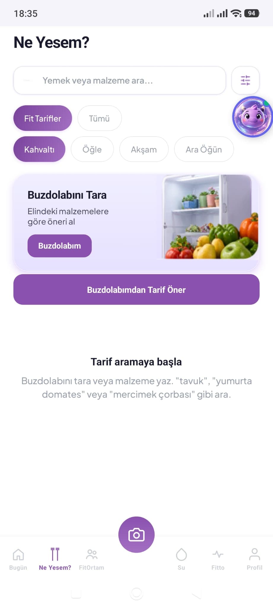 Fittolog Ne Yesem ekranı